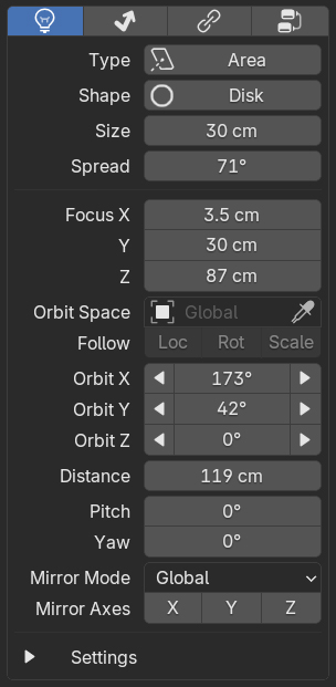 Light Settings tab